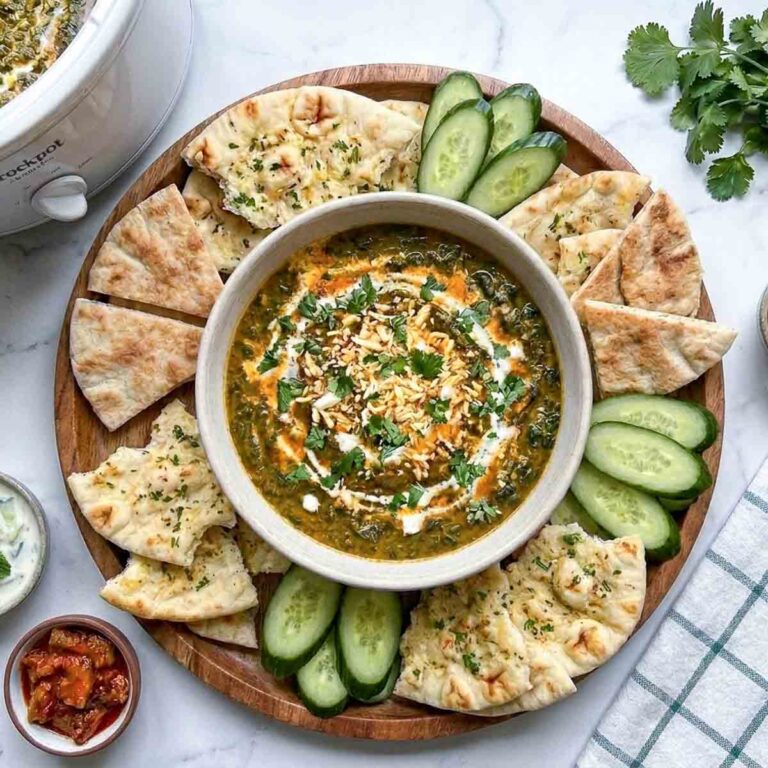 Saag paneer dip with naan and veggies