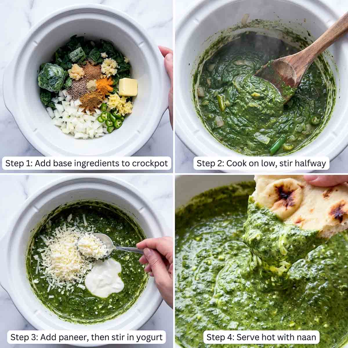 Saag paneer dip step-by-step process