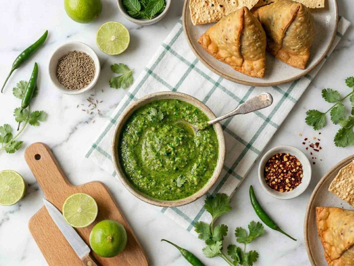 Tangy mango chutney dip for snacks and appetizers