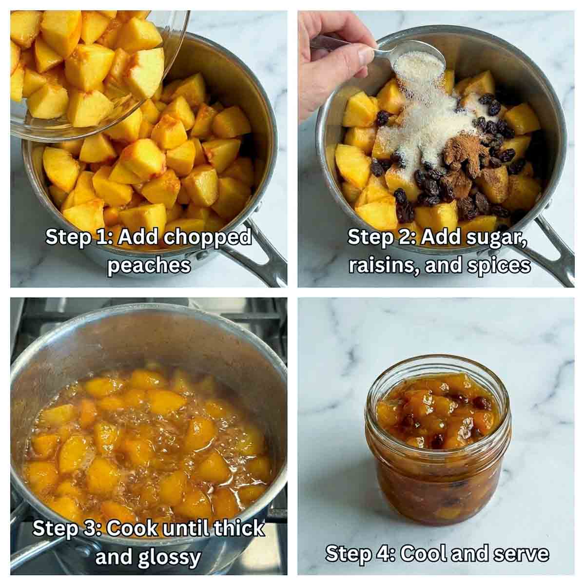 Peach chutney recipe step-by-step collage